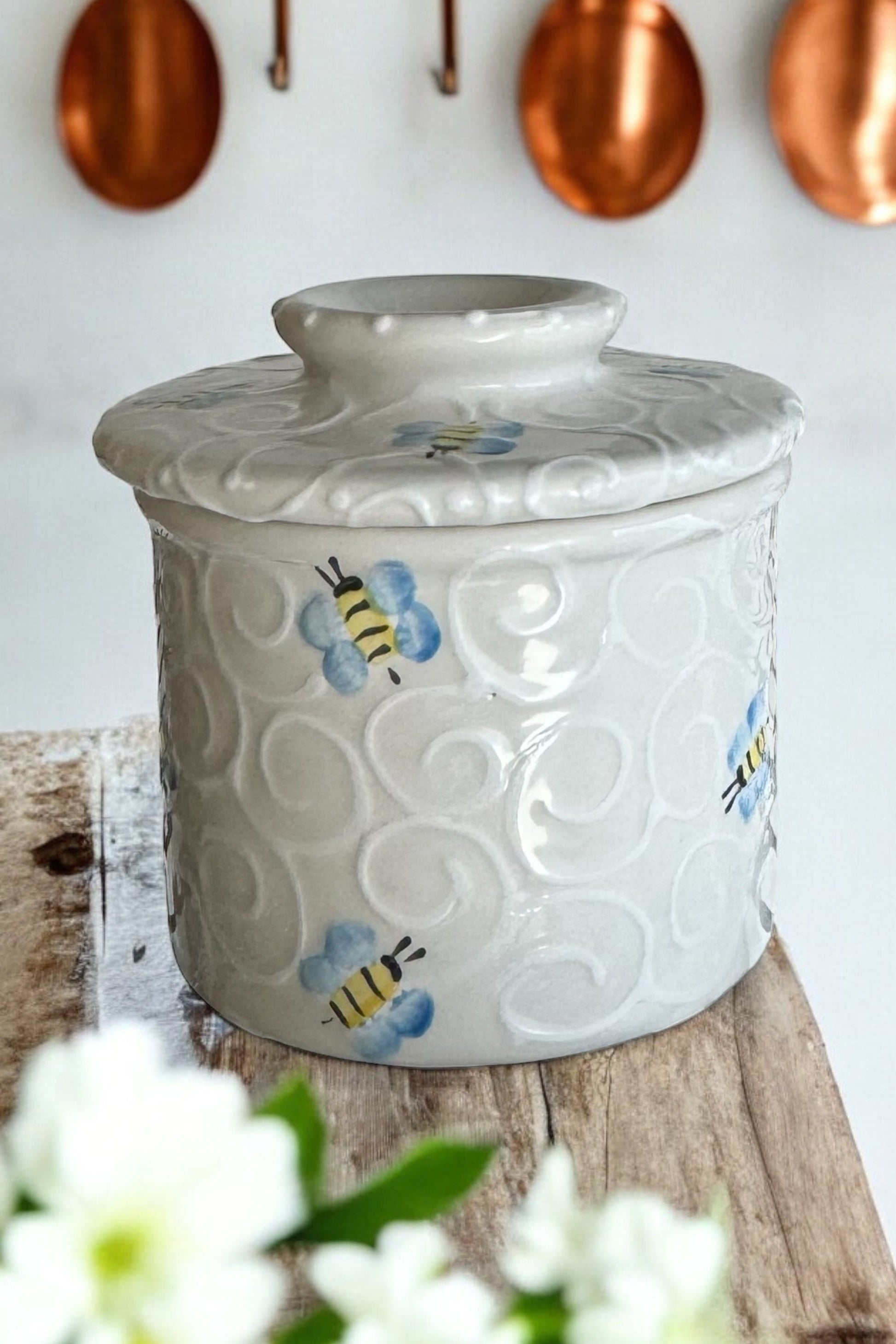 Blue Bees Butter Crockery 