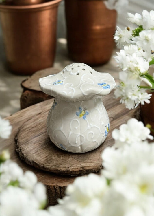 Bee Painted Mushroom ceramic fruit fly trap