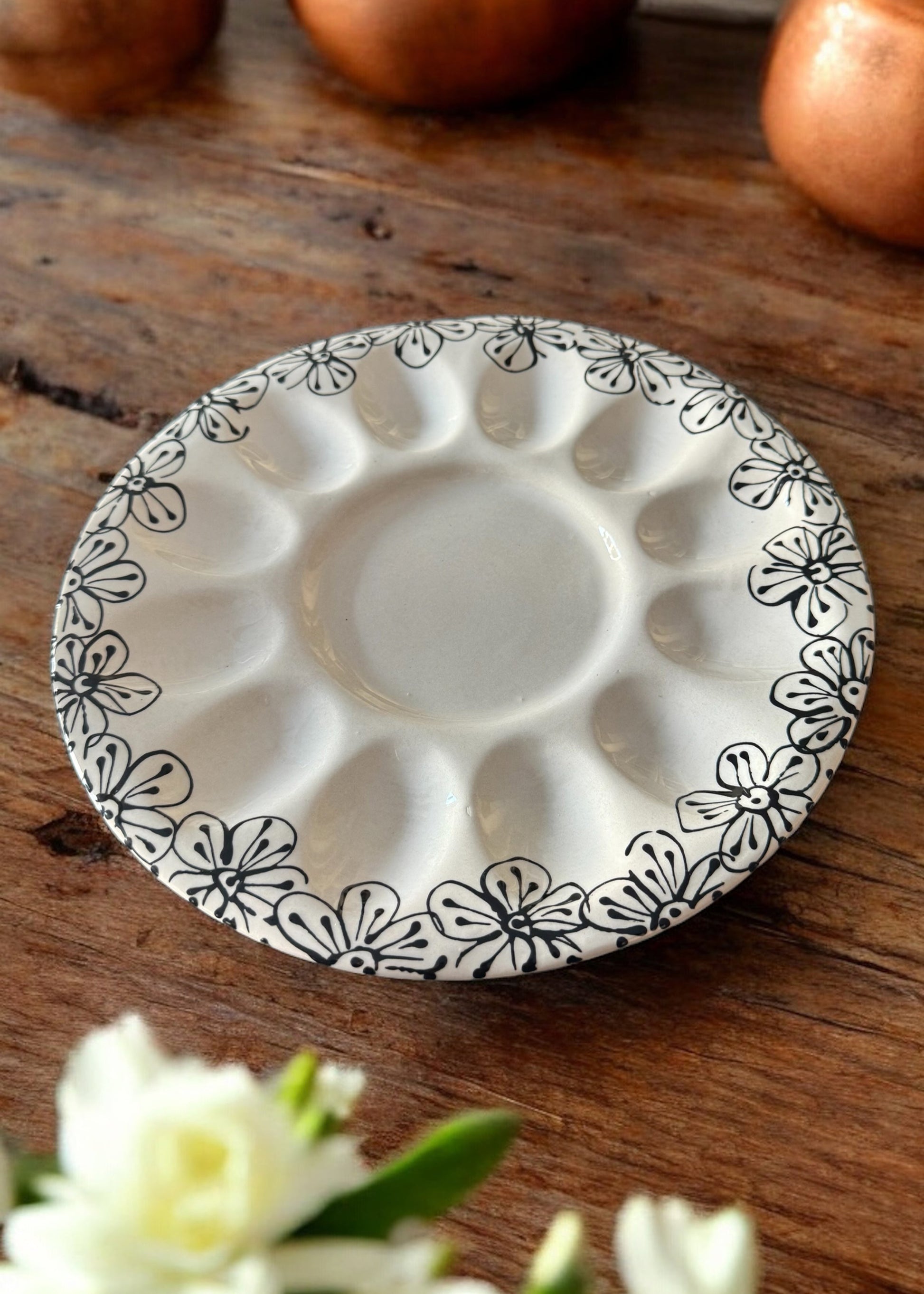 Black and White Ceramic Egg Plate