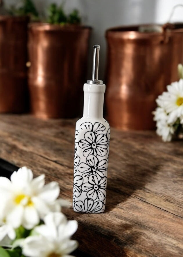 Black and White Olive Oil Bottle