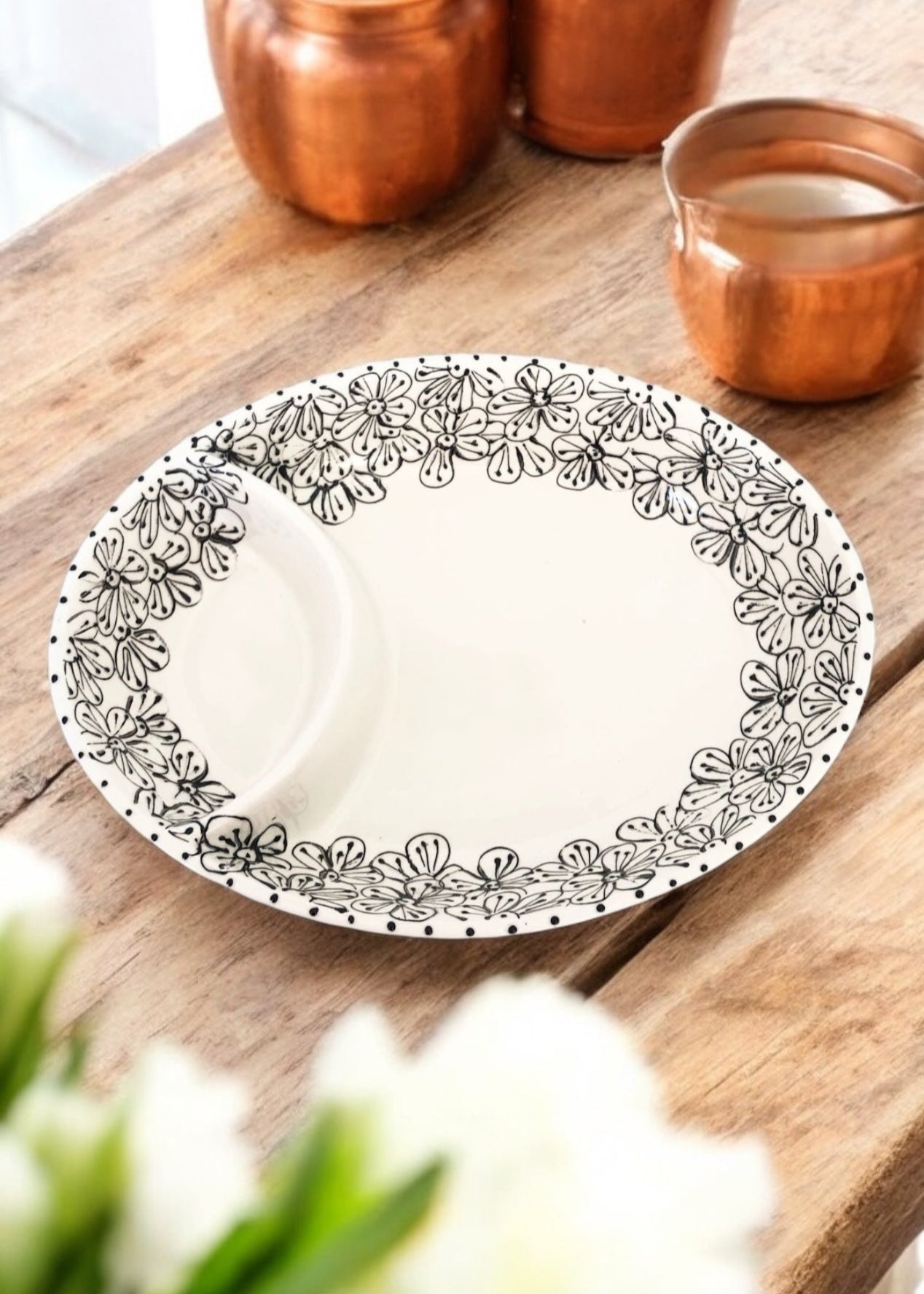 Black and White floral dip serving dish