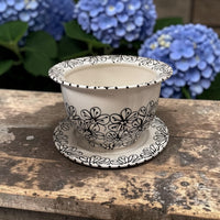 Black floral painted ceramic flower pot - Ladybird Ceramics Canada