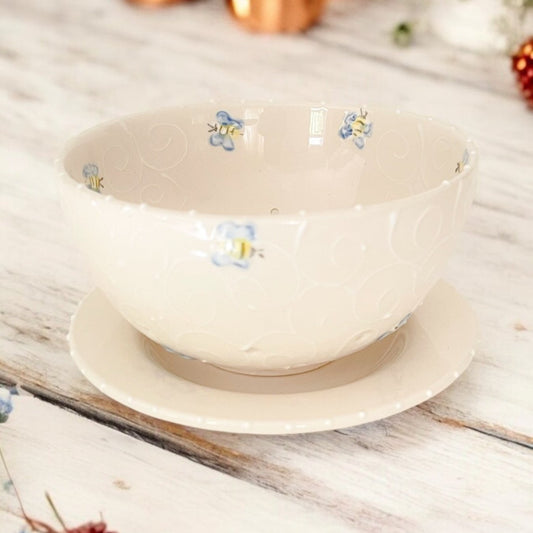 Blue bee painted - Small Berry Bowl - Ladybird Ceramics