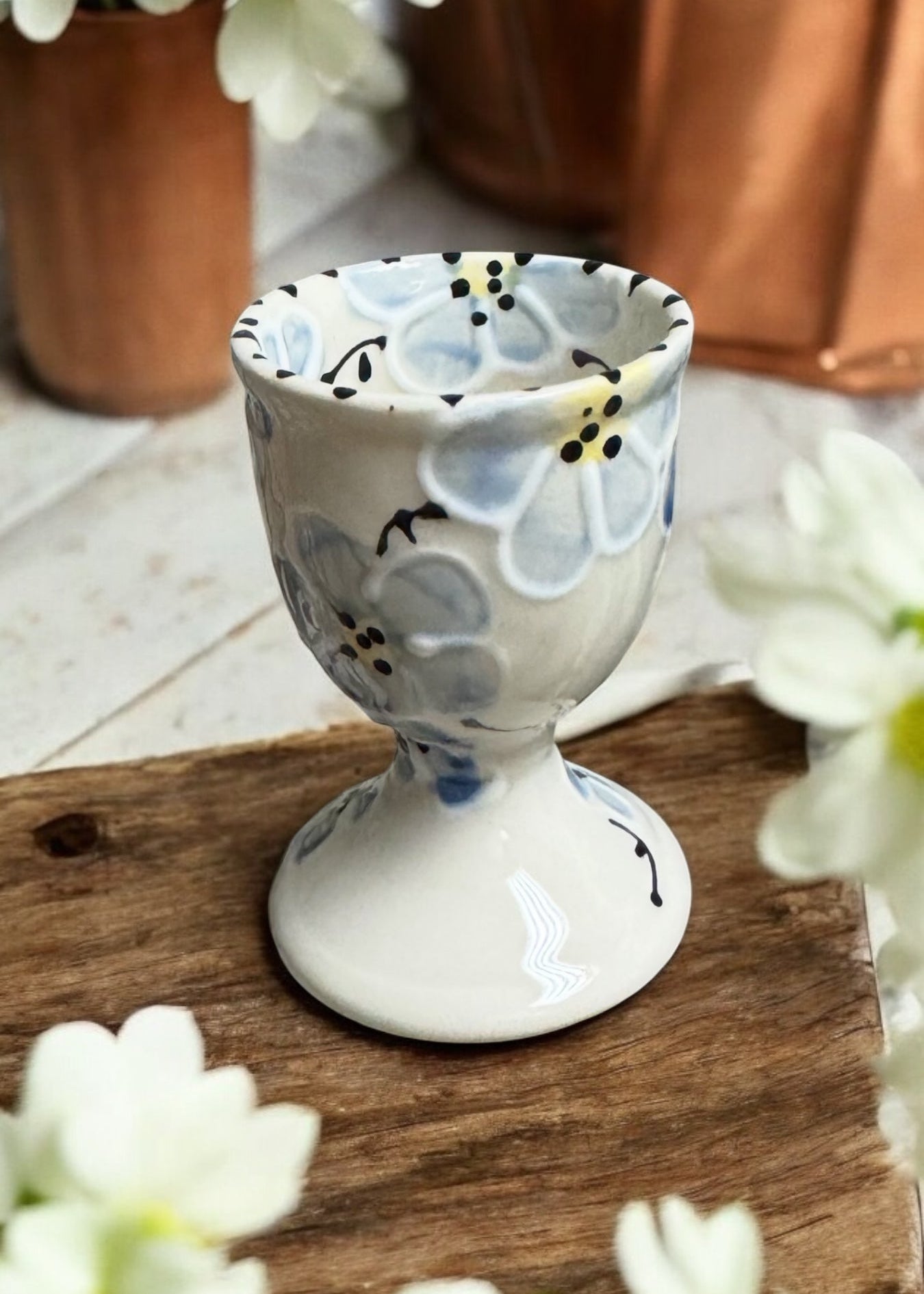Blue Cherry Blossom Ceramic Egg Cup