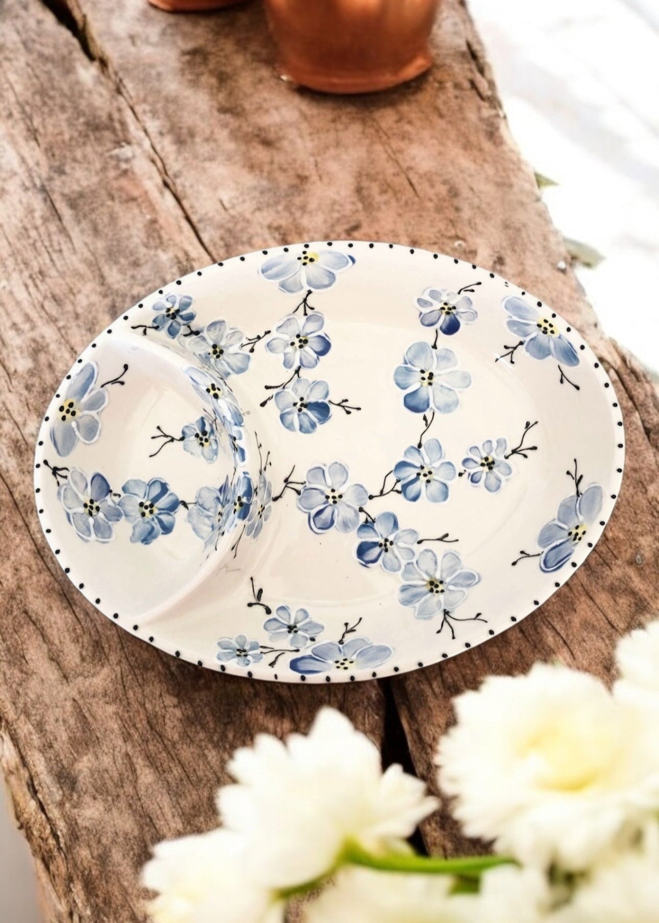 Blue Cherry Blossom Chip and Dip Bowl
