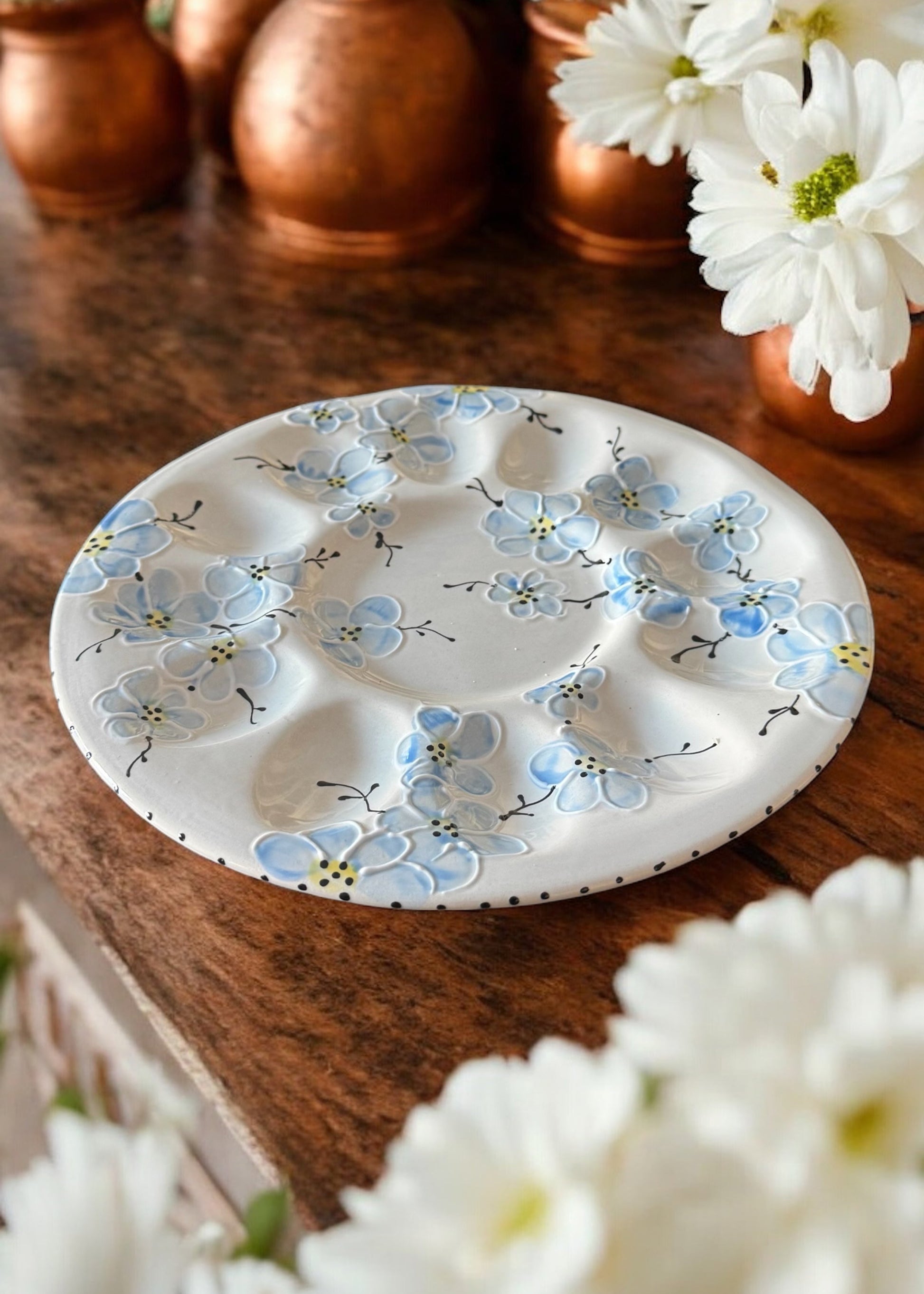 Blue Cherry Blossom Egg Plate