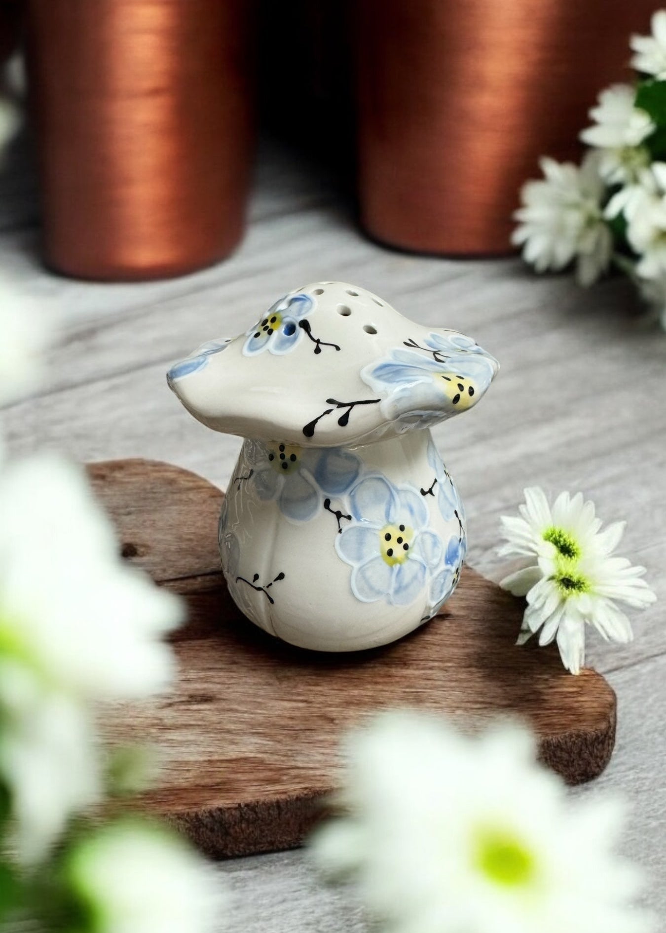 Blue Cherry Blossom Mushroom ceramic fruit fly trap
