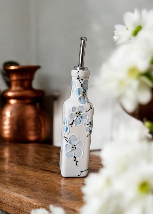 Blue Cherry Blossom Olive Oil Bottle