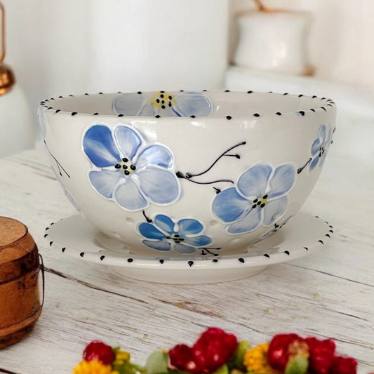 Blue cherry blossom painted Small Berry Bowl - Ladybird Ceramics