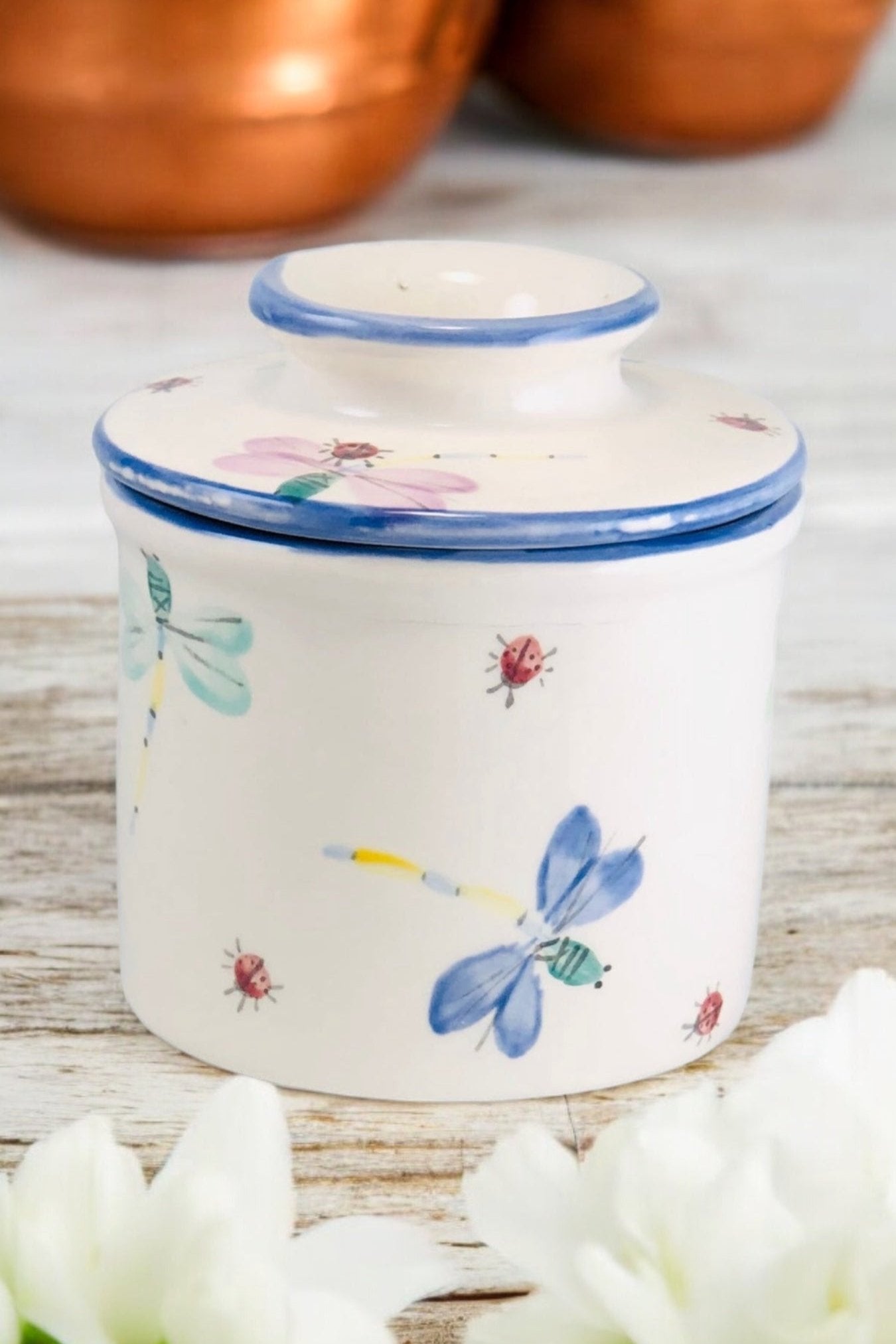 butter crockery with dragonfly painting