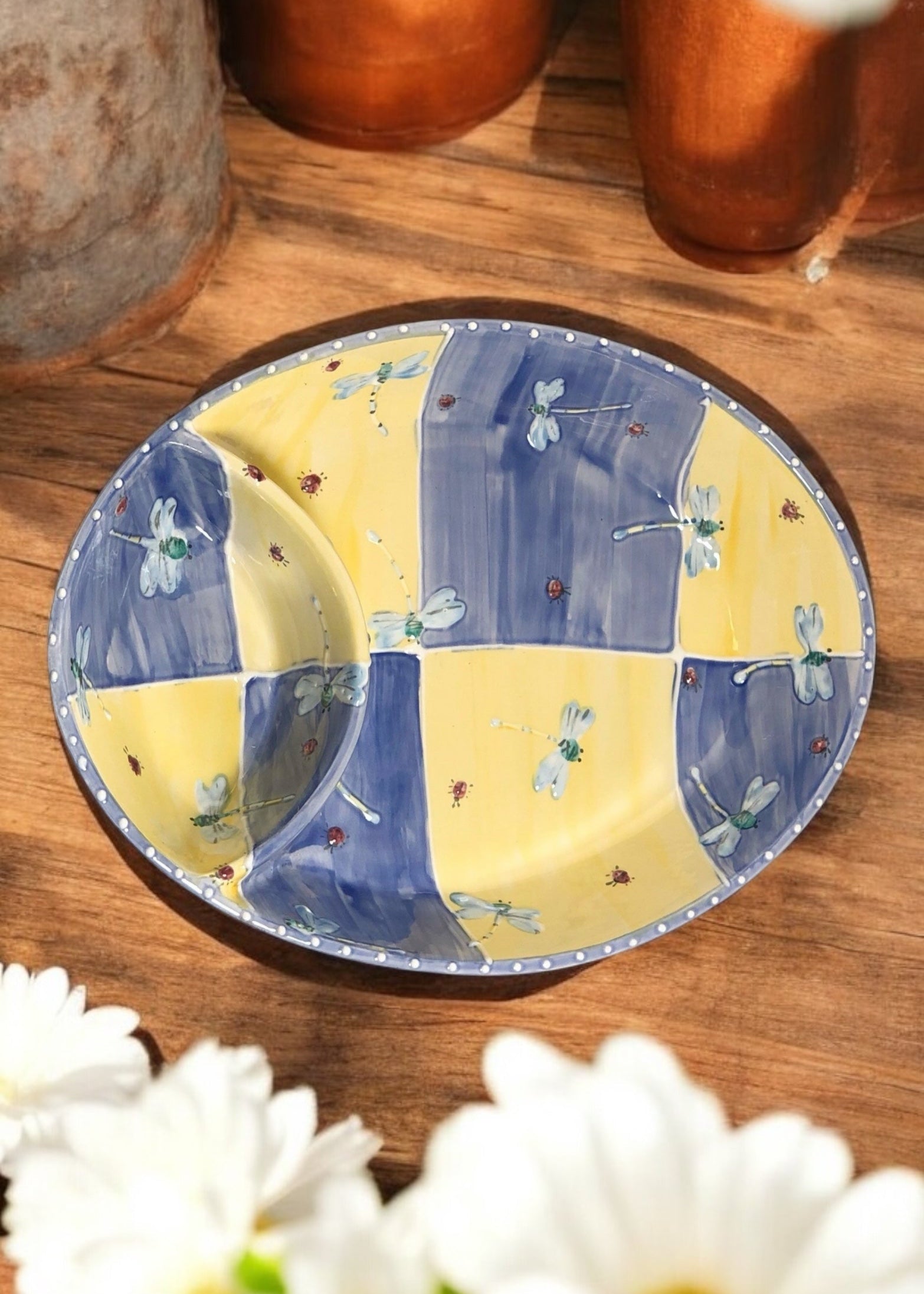 Blue & Yellow Check Chip and Dip Dish
