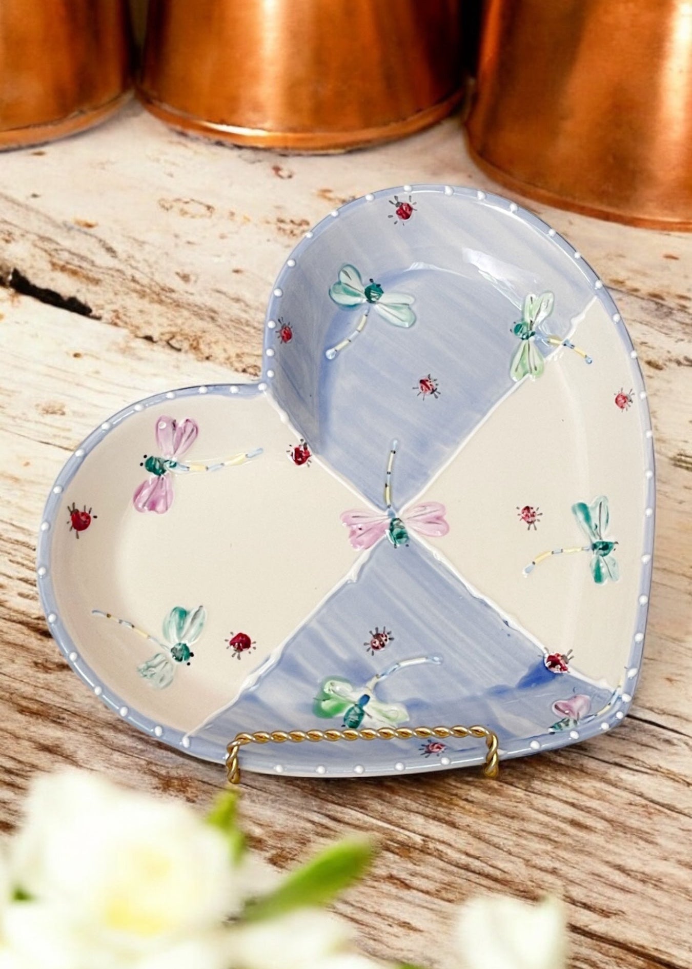 Blue and White Check Heart Plate 