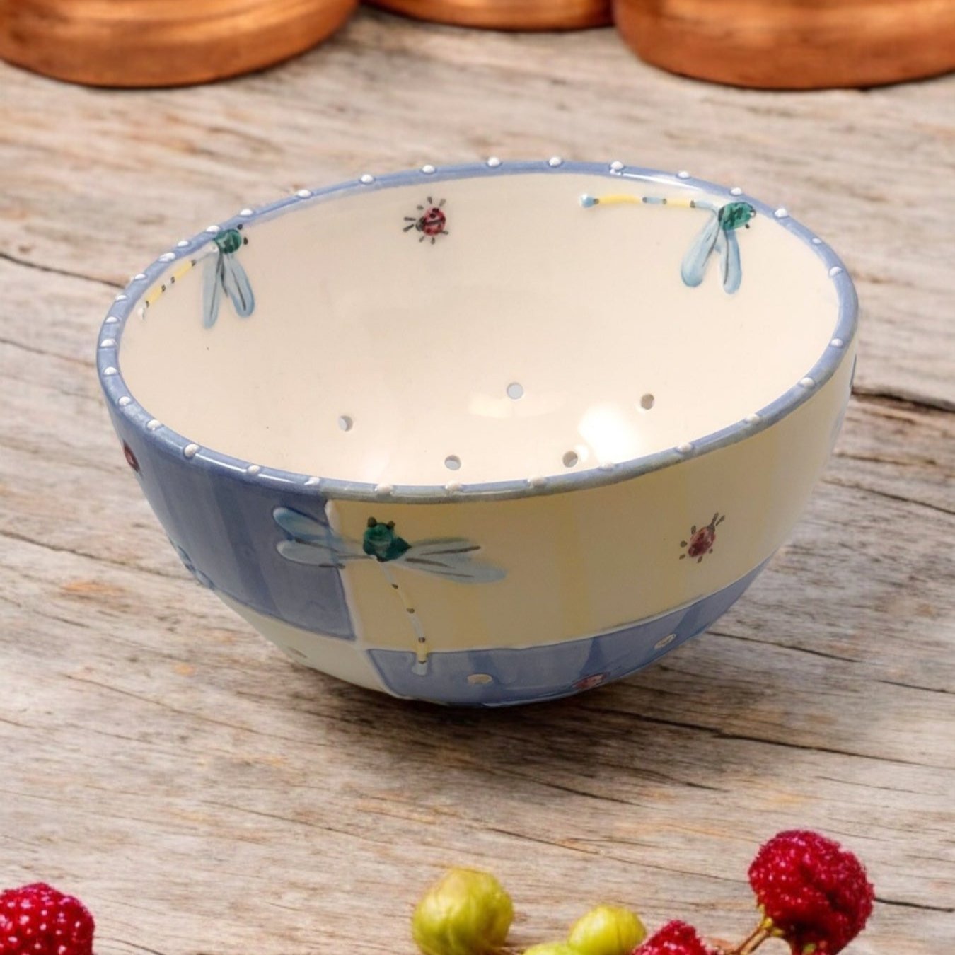 Blue and Yellow Check Small Berry Bowl - Ladybird Ceramics