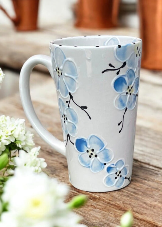 Blue cherry blossom flower tall mug Ladybird Ceramics Canada