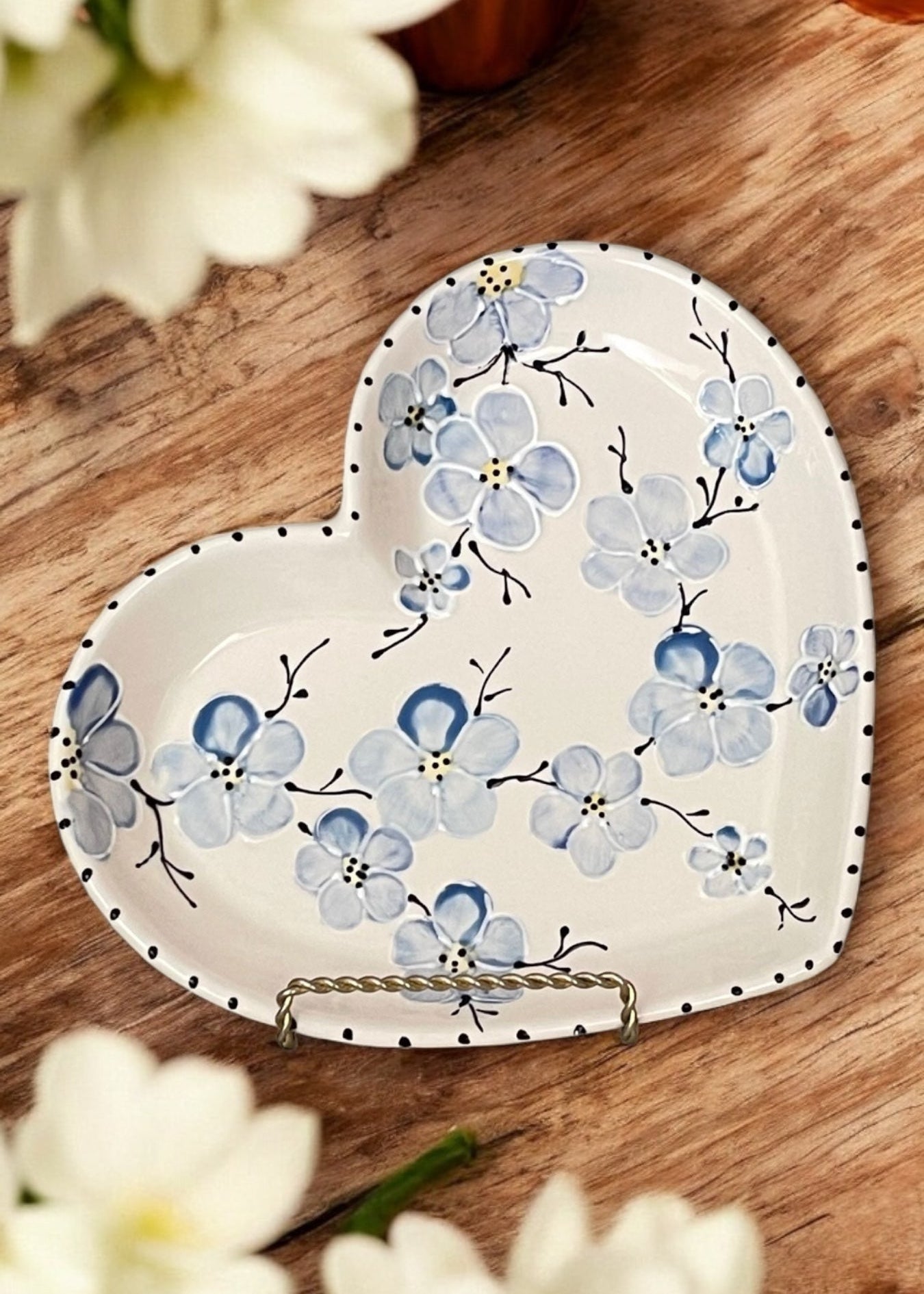 Blue cherry blossom heart ceramic plate