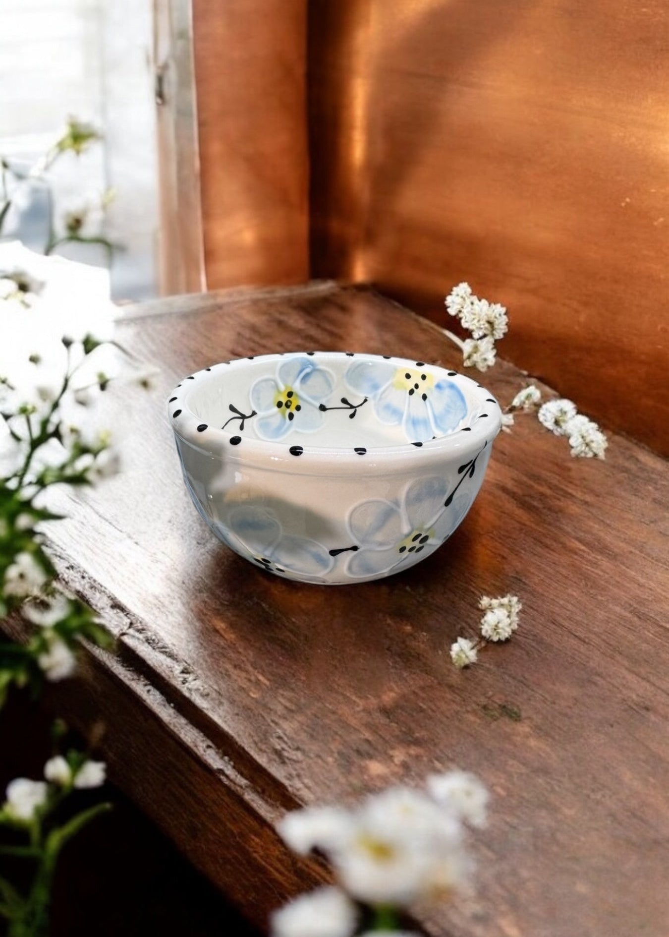 Blue cherry blossom sauce bowl