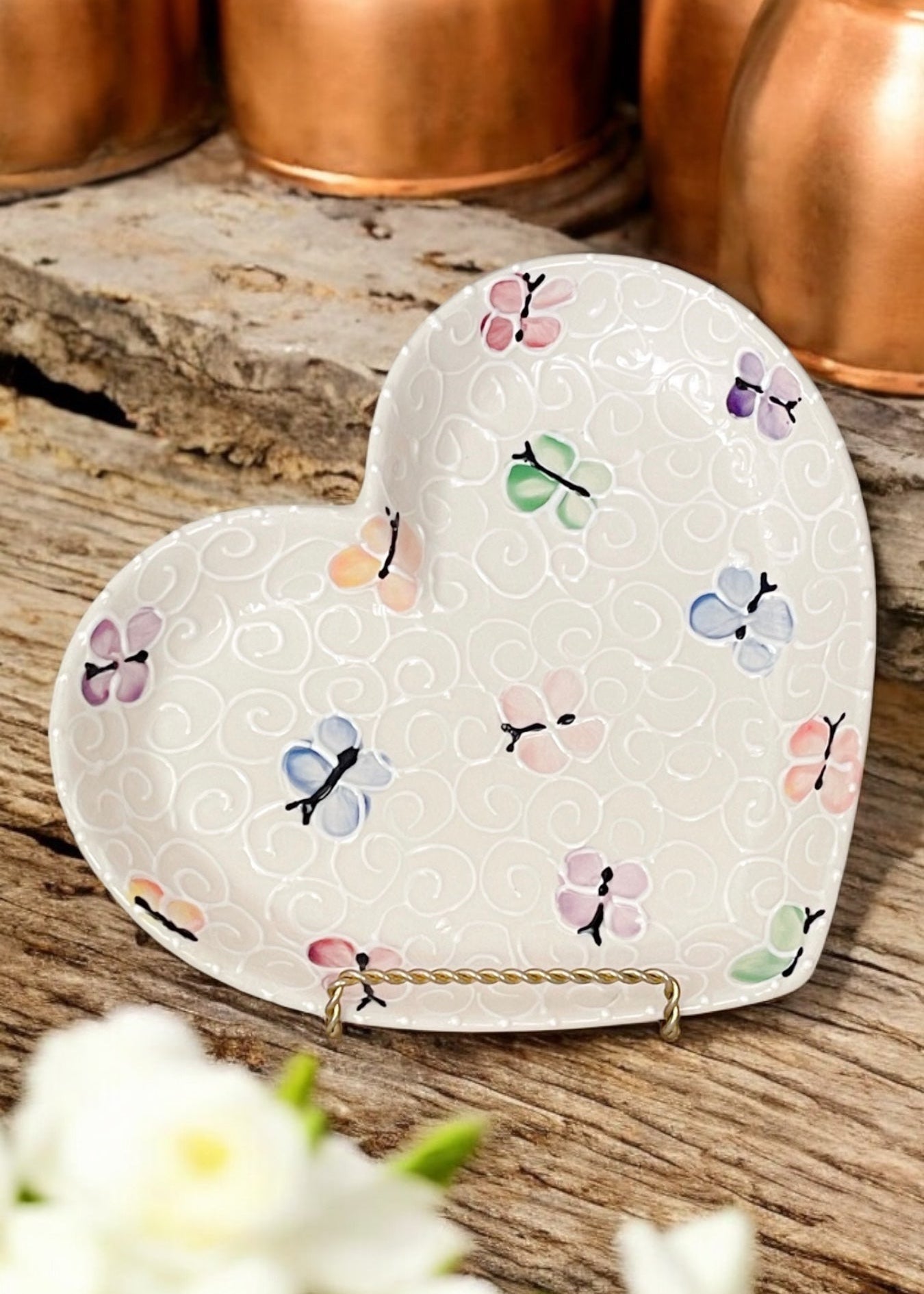 Butterfly ceramic heart plate 