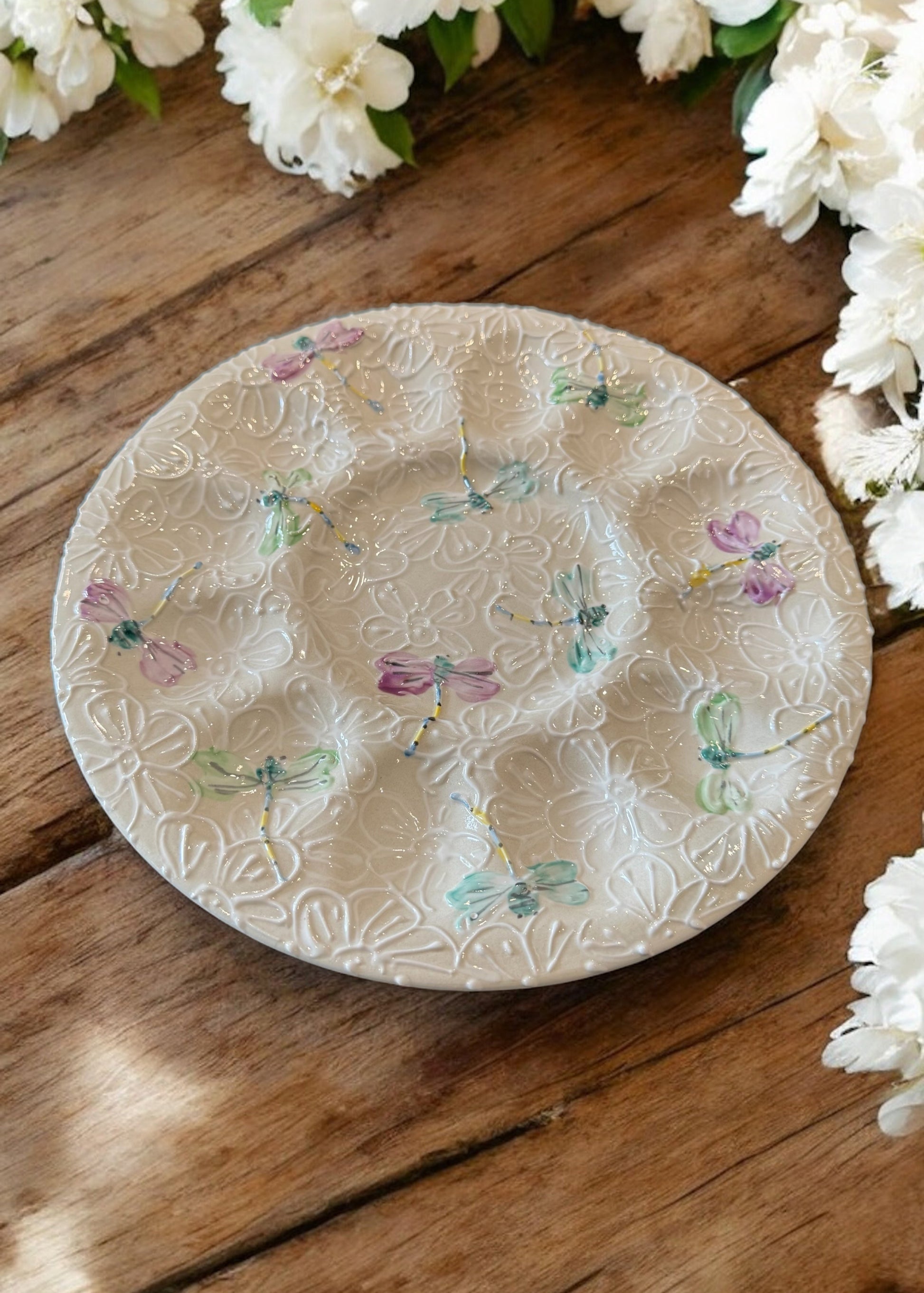 Dragonfly Ceramic Egg Plate