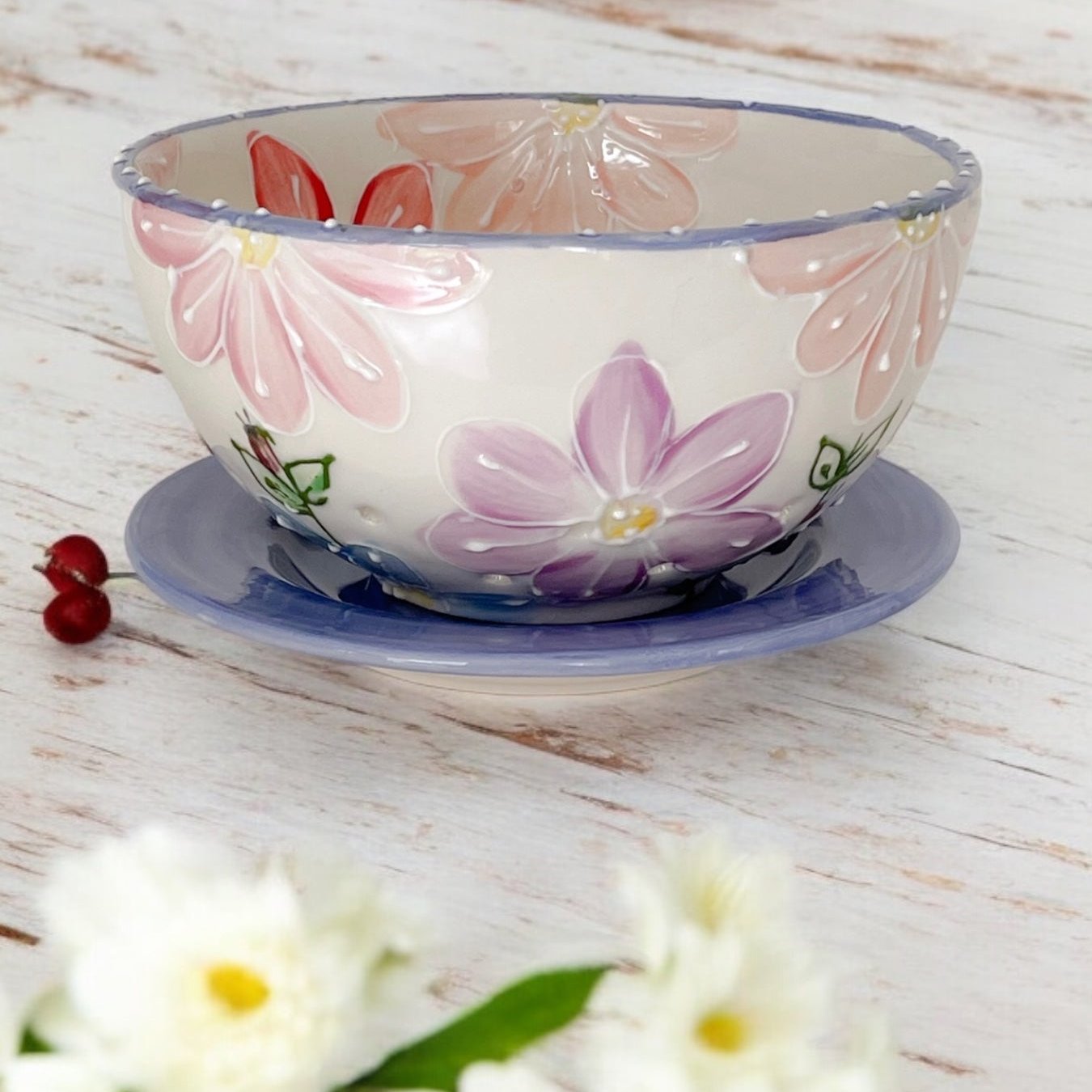 Flower Power painted Small Berry Bowl - Ladybird Ceramics