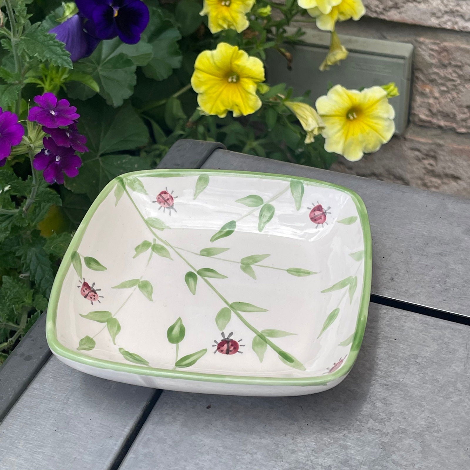 Green Leaf Tiny Square 5' Dish - LadybirdCeramics