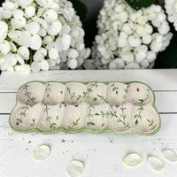 Green Leaves handpainted egg tray ceramic - made in Canada- Ladybird Ceramics 