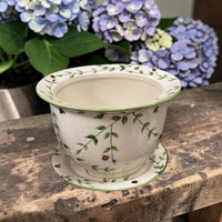 Green Leaves painted Flower Pot | Ladybird Ceramicss Canada