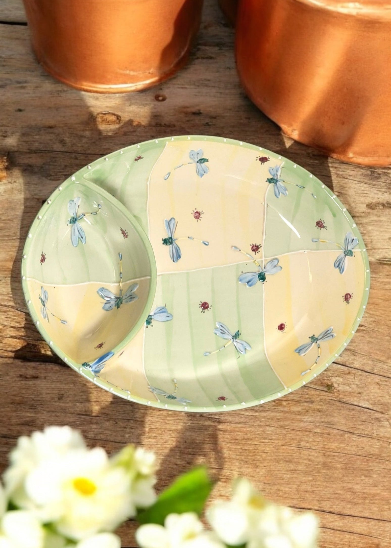 Green and Yellow Check Dip Platter