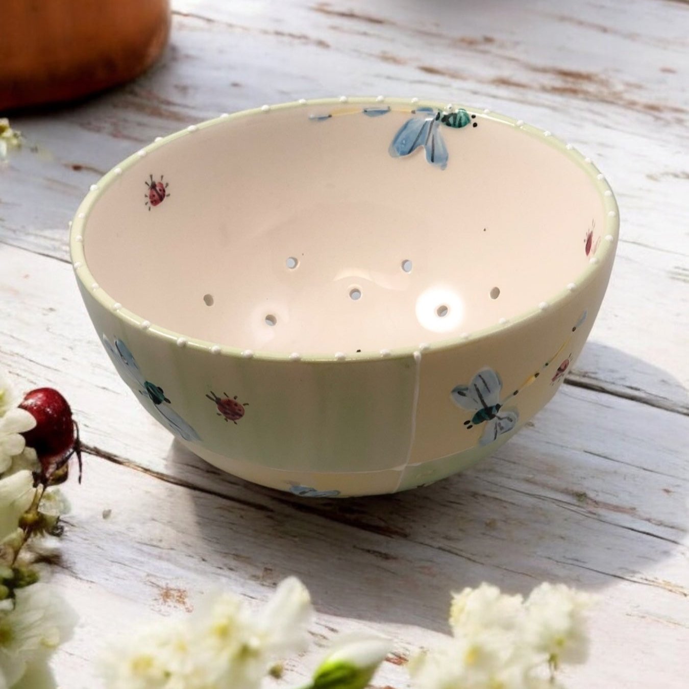 Green and Yellow Check Small Berry Bowl - Ladybird Ceramics