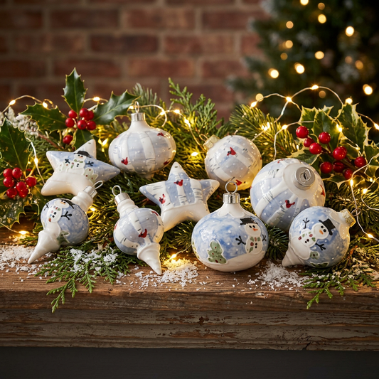 Hand-painted ceramic oblong Christmas ornaments – Ladybird Ceramics holiday collection