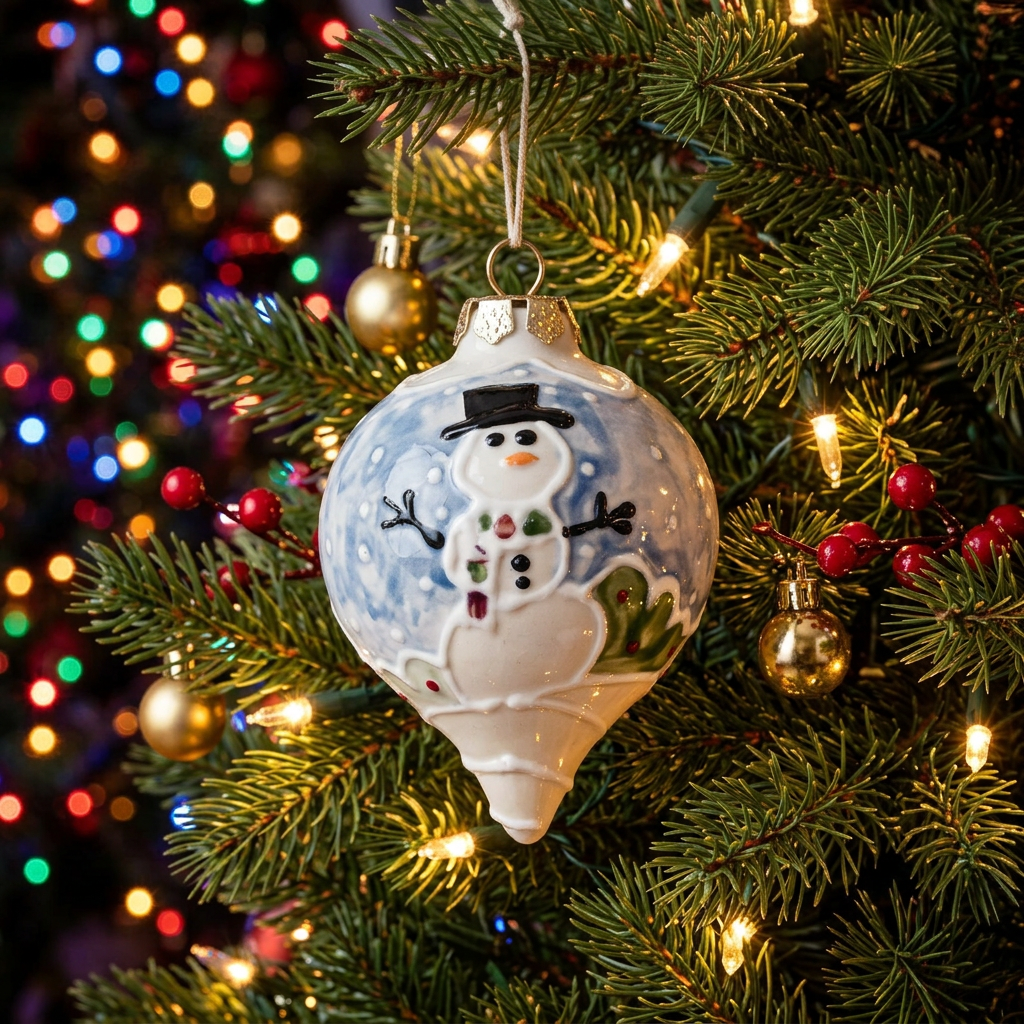 Hand-painted ceramic oblong Christmas ornament with snowman design – Ladybird Ceramics