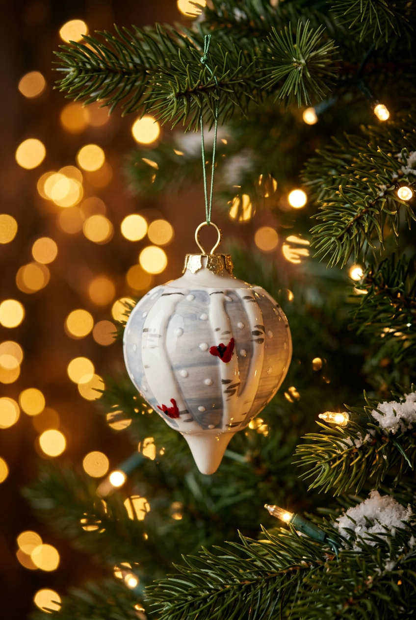 Hand-painted ceramic oblong Christmas ornament with red cardinal design – Ladybird Ceramics
