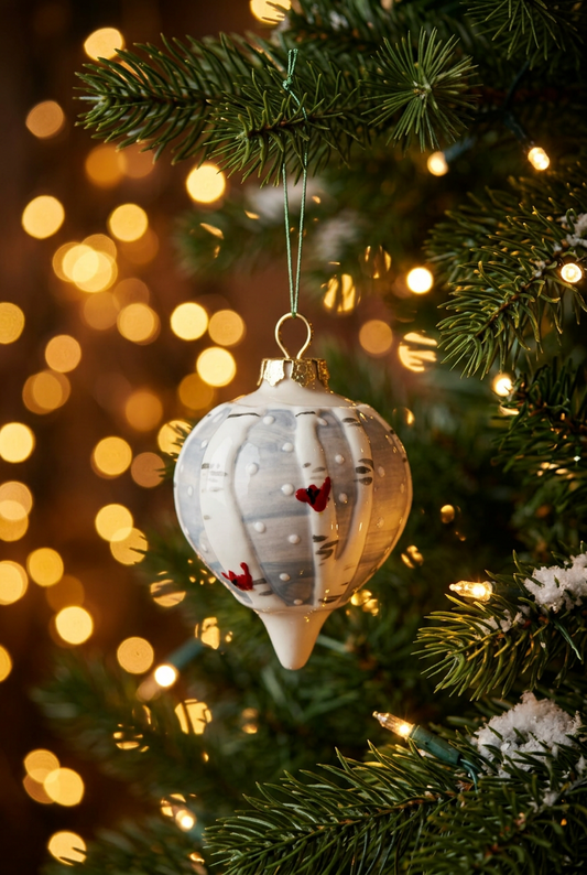 Hand-painted ceramic oblong Christmas ornament with red cardinal design – Ladybird Ceramics