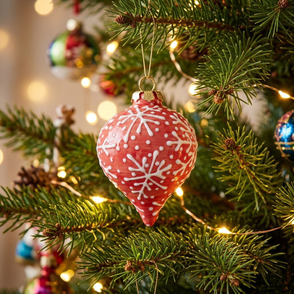 Hand-painted ceramic oblong Christmas ornament in red – Ladybird Ceramics