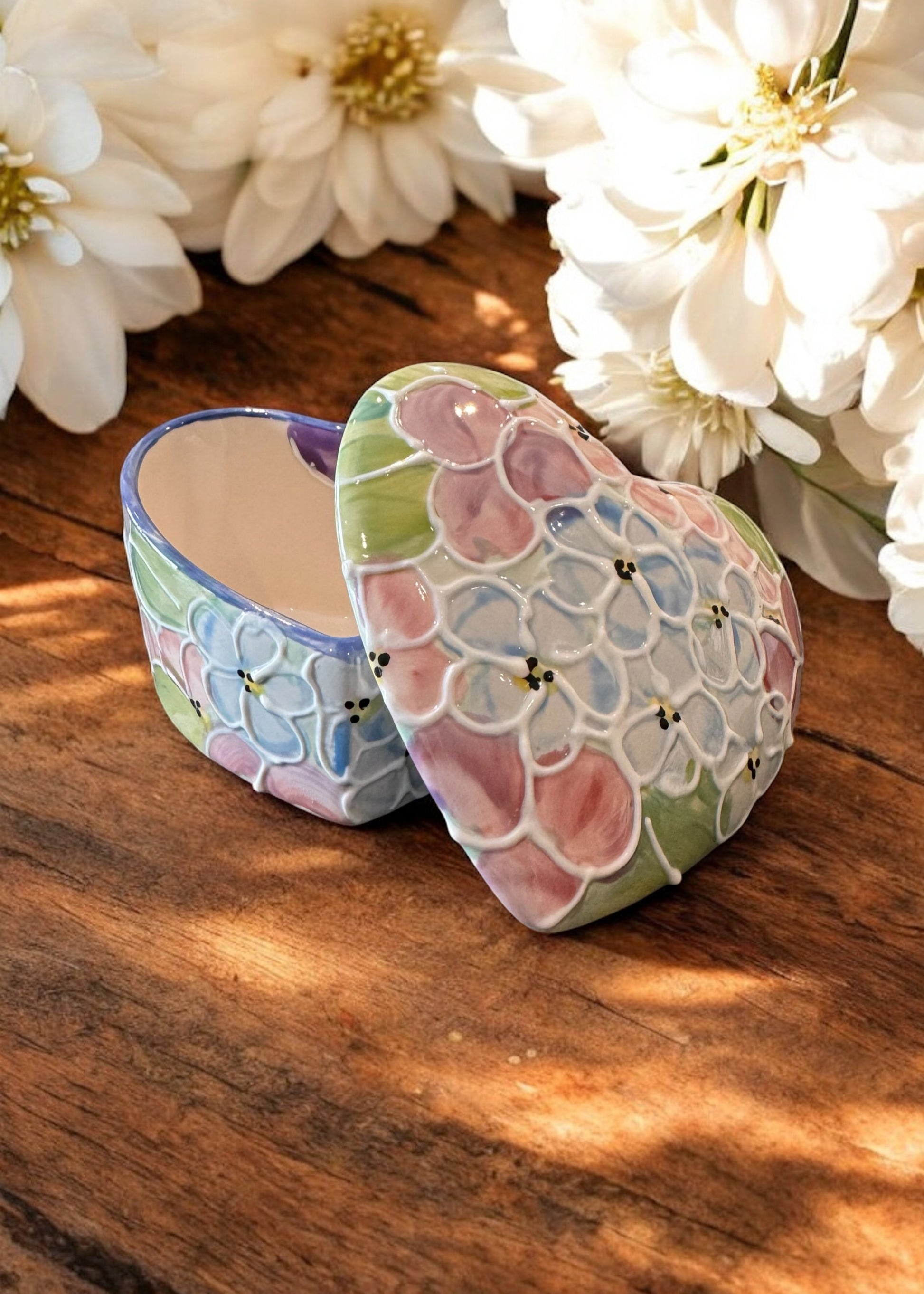 Hydrangea Heart Box open