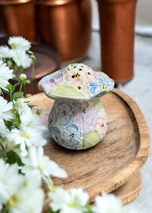 Hydrangea Painted Mushroom ceramic fruit fly trap