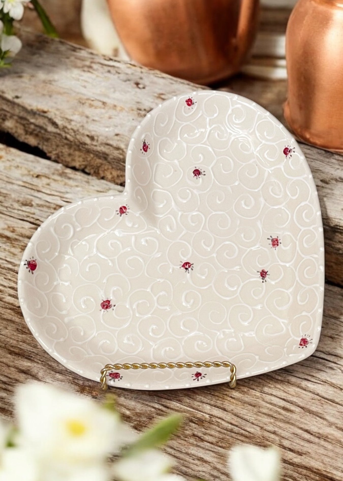 Ladybug Ceramic Heart Plate 