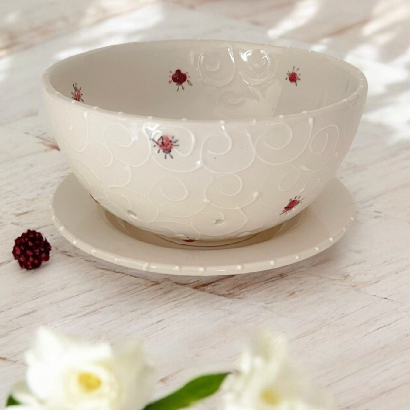 Ladybugs - Small Berry Bowl - Ladybird Ceramics Canada 