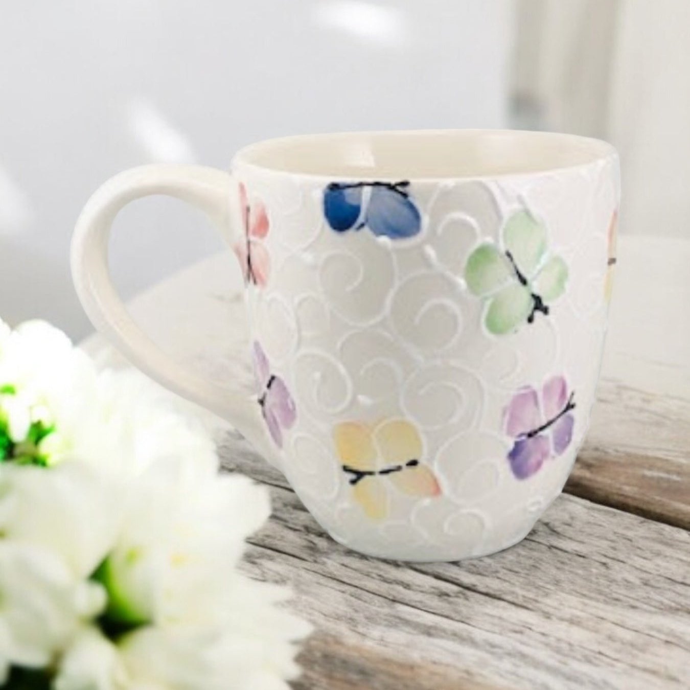 Large Mug with handpainted Butterfly pattern- LadybirdCeramics