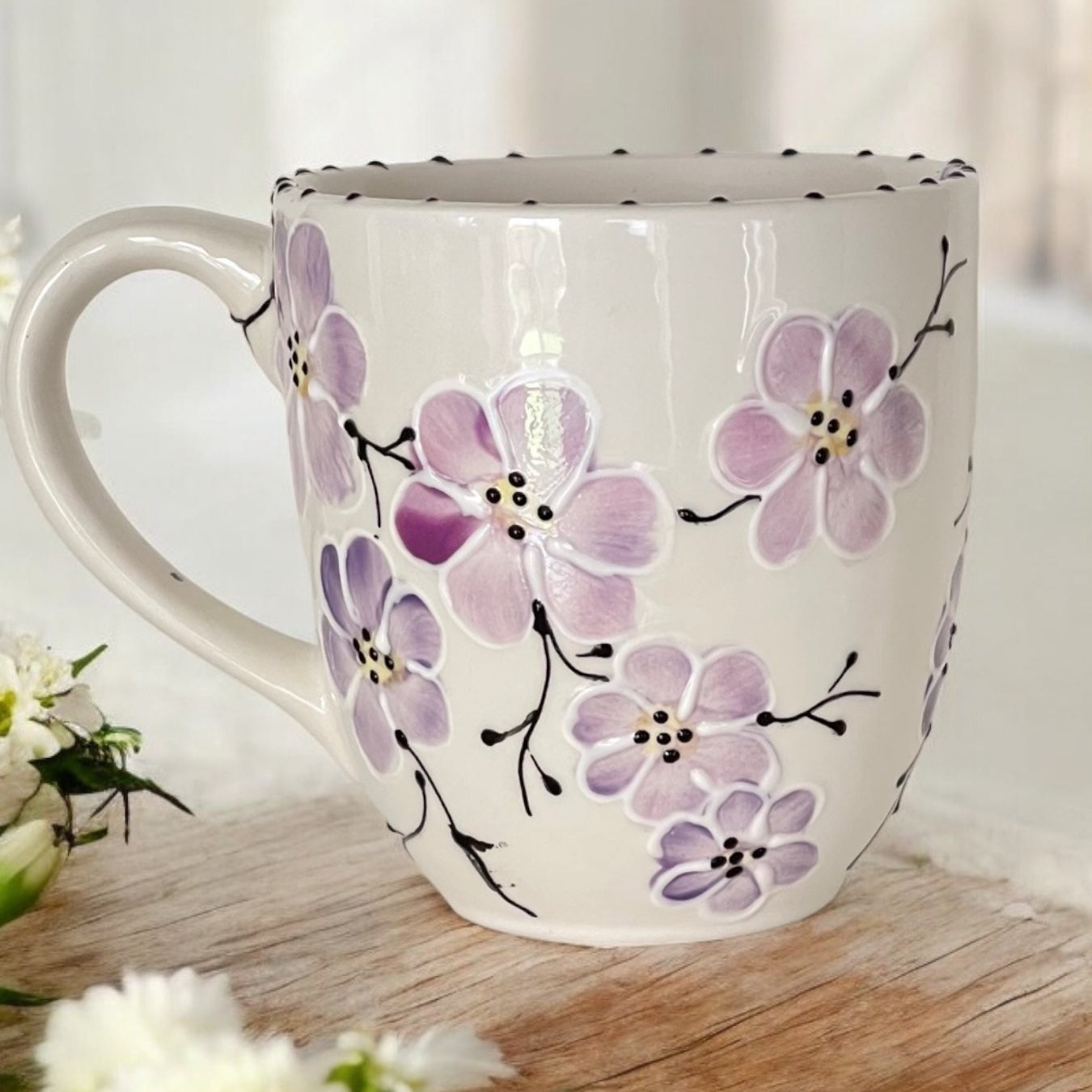 Large Mug Purple Cherry Blossom Floral - LadybirdCeramics