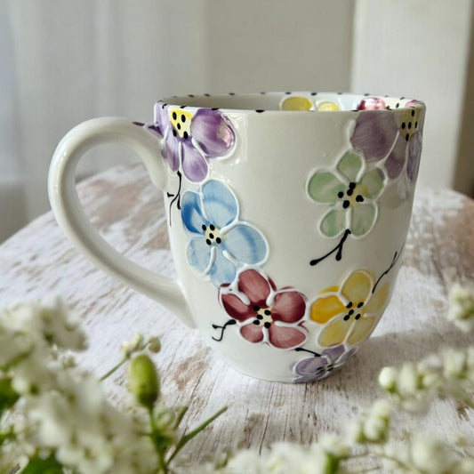 Large Mug with multi color cherry blossom pattern floral -  LadybirdCeramics
