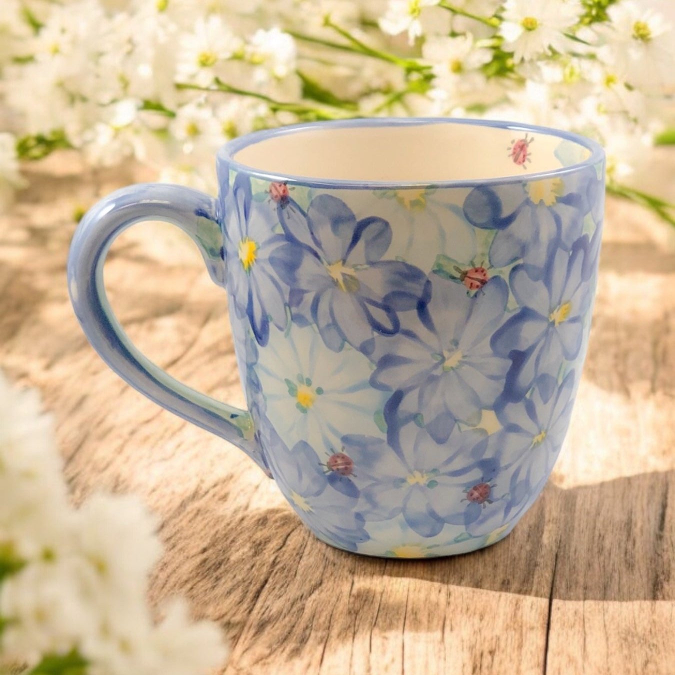 New Daisy pattern hand-painted ceramic mug - Ladybird Ceramics