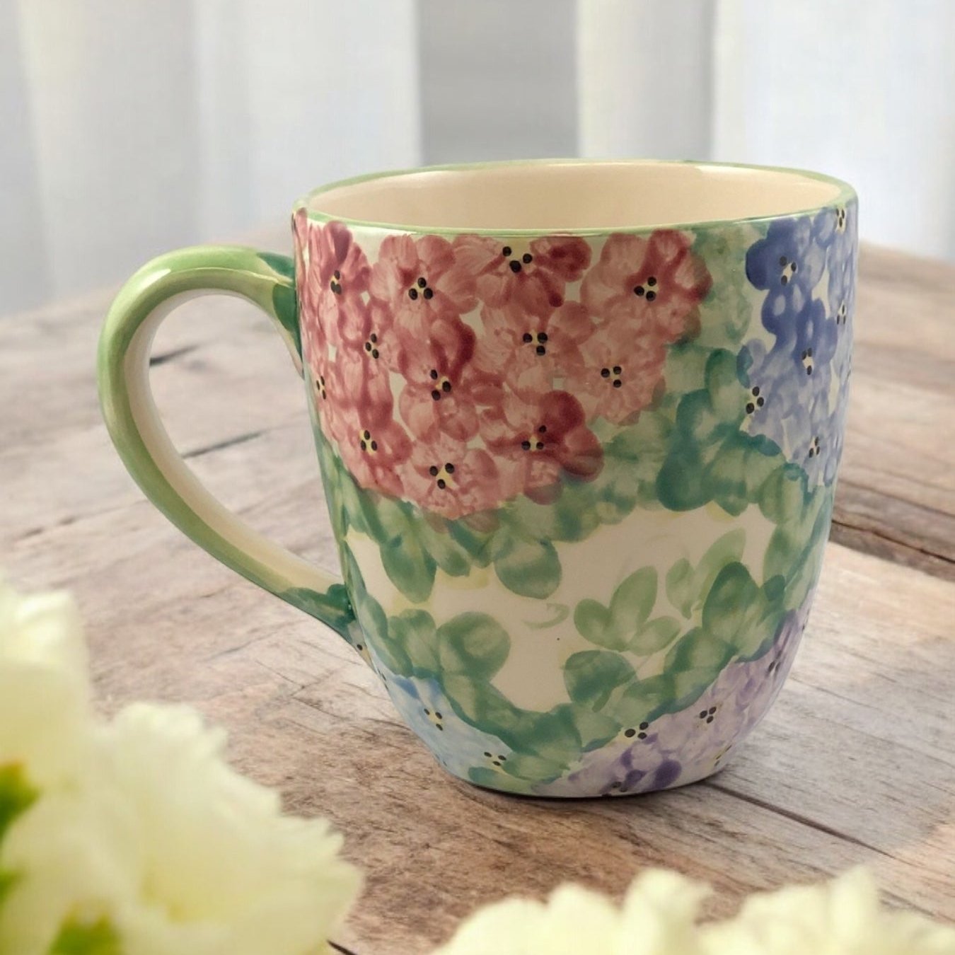Large Green Hydrangea Pattern Mug - Ladybird Ceramics Canada