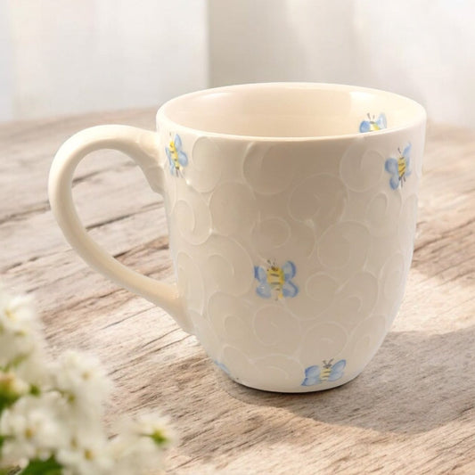 Large Bee Pattern White Coffee  Mug - LadybirdCeramics