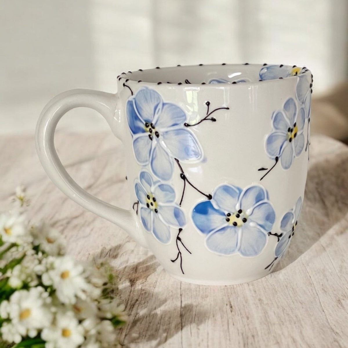 Large Blue Cherry Blossom hand-painted Mug - LadybirdCeramics
