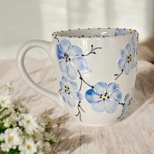 Large Blue Cherry Blossom hand-painted Mug - LadybirdCeramics