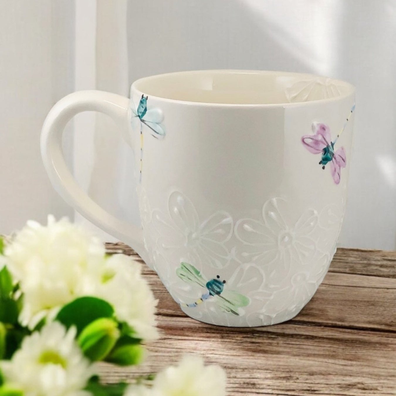 Large White Dragonfly Mug- LadybirdCeramics