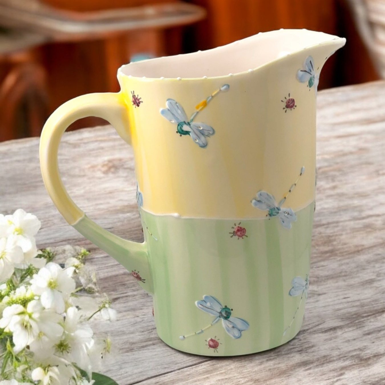 Milk Bag Pitcher yellow and green handpainted design- LadybirdCeramics
