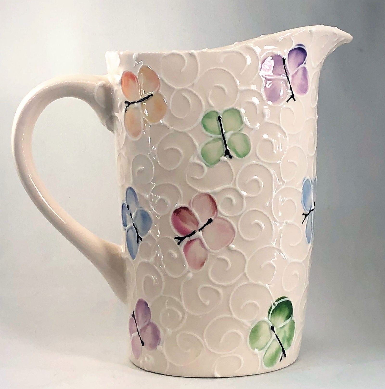 Milk Bag Pitcher butterfly pattern handpainted - LadybirdCeramics