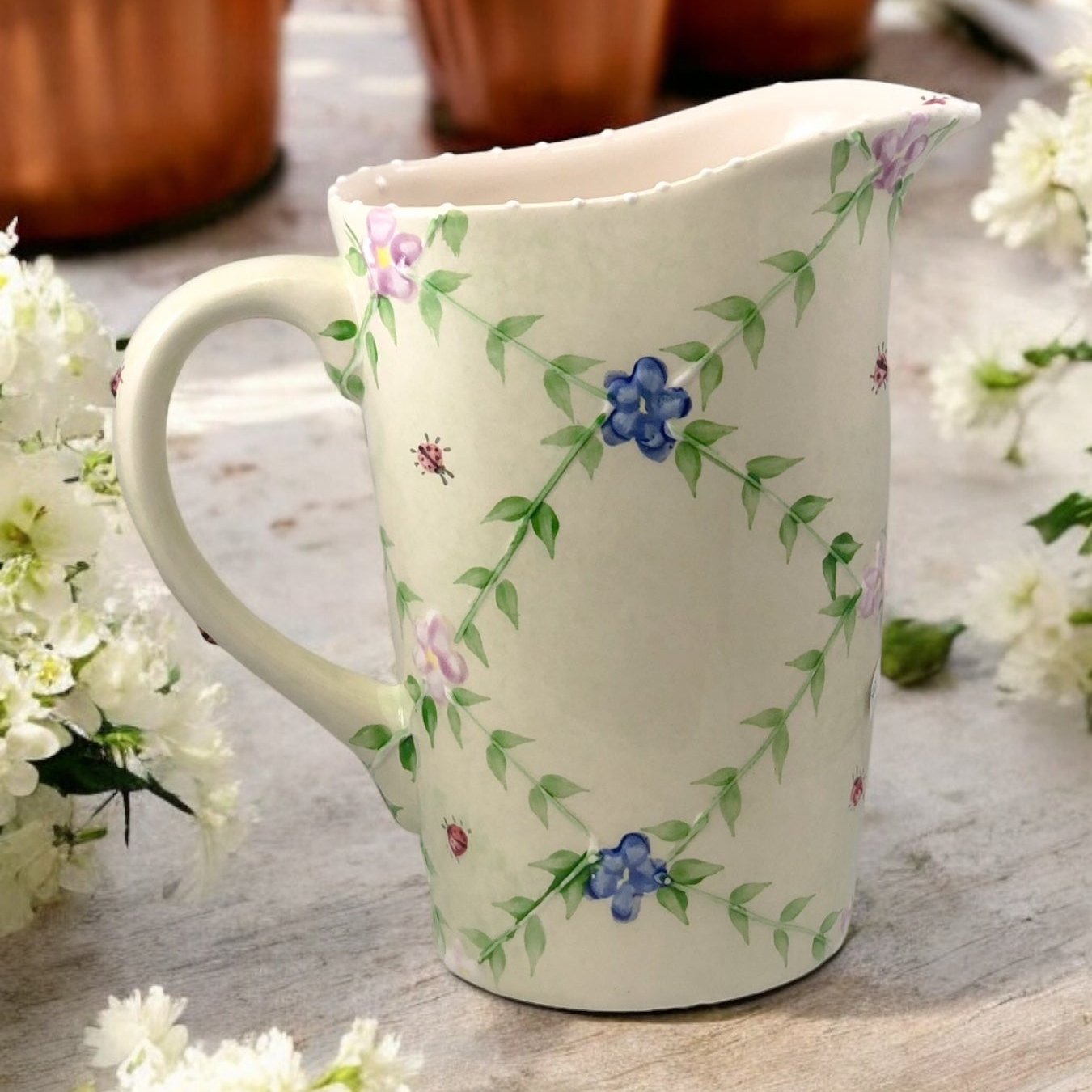 Milk Bag Pitcher green leaves pattern - LadybirdCeramics