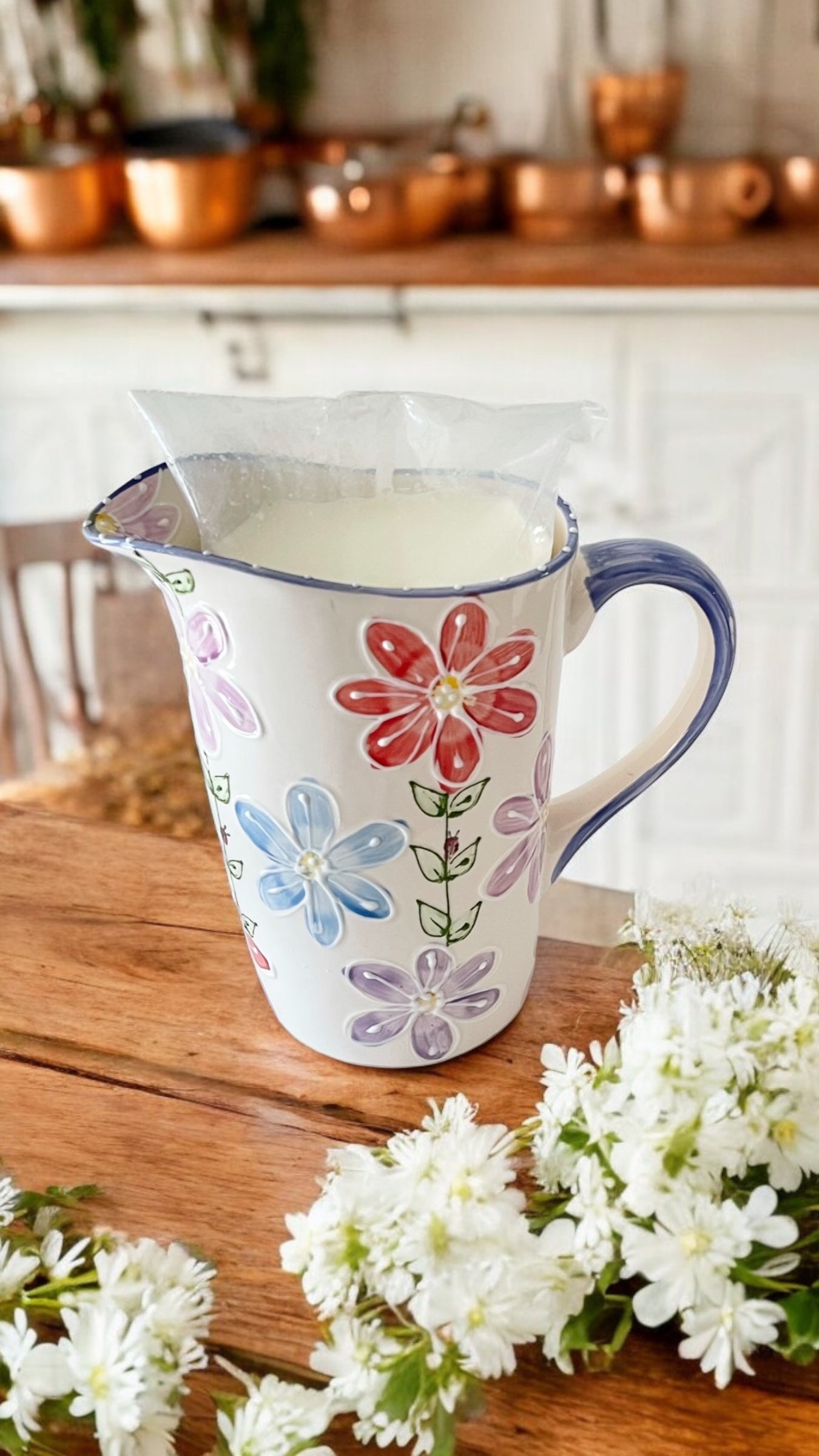 Milk Bag Pitcher new daisy pattern handpainted with milk bag  - LadybirdCeramics
